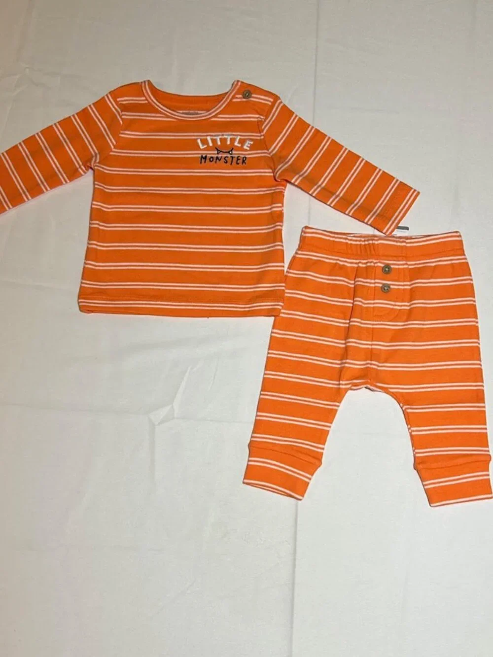 Carter's Unisex 2 Pc Little Monster Orange White Stripe Halloween Outfit NWT